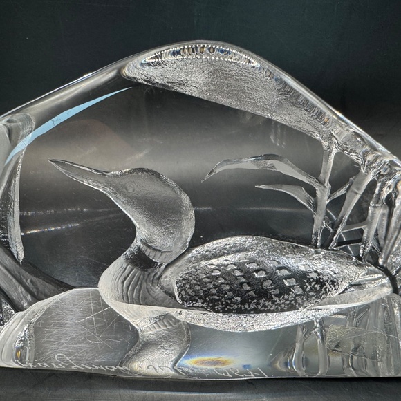 Mats Jonasson Loon etched crystal paperweight artist signed & numbered - Picture 5 of 11